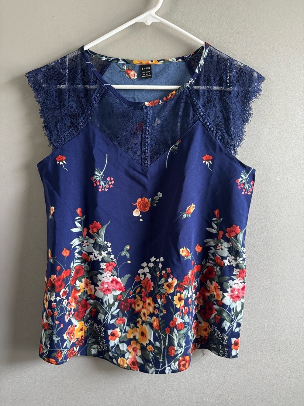 SHEIN Navy Floral Lace-Trim Camisole